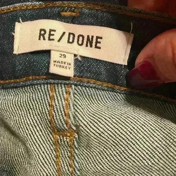 New ReDone 90s High Rise Button Fly Ankle Crop Denim Jeans Dark Wash Size 29 - Picture 9 of 10